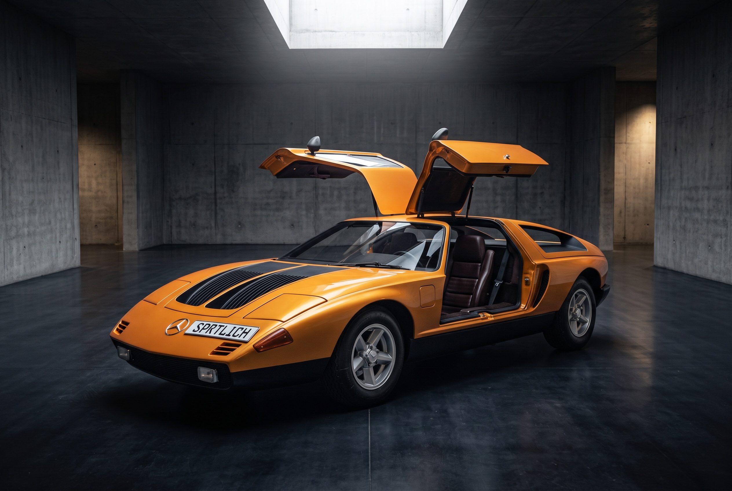 Mercedes-Benz C111-II with both gullwing doors raised