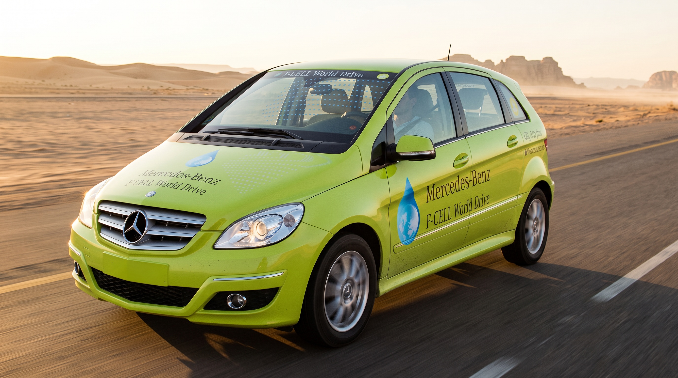 B-Class F-CELL in World Drive livery on a desert highway