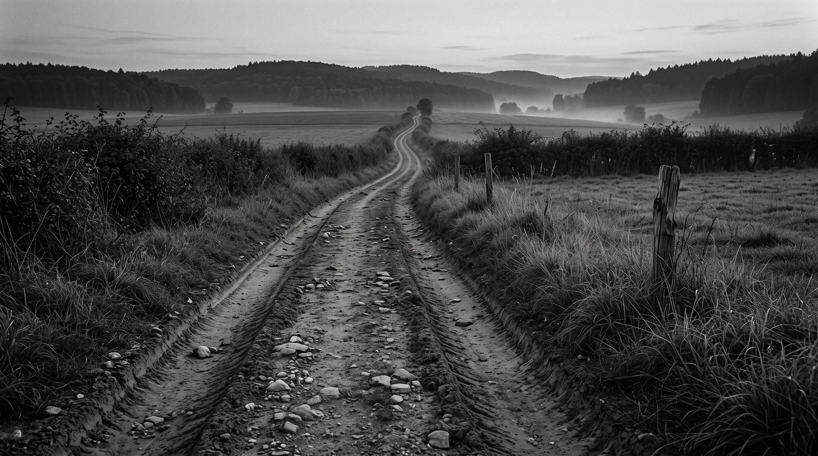 A rutted country road in Baden at dusk