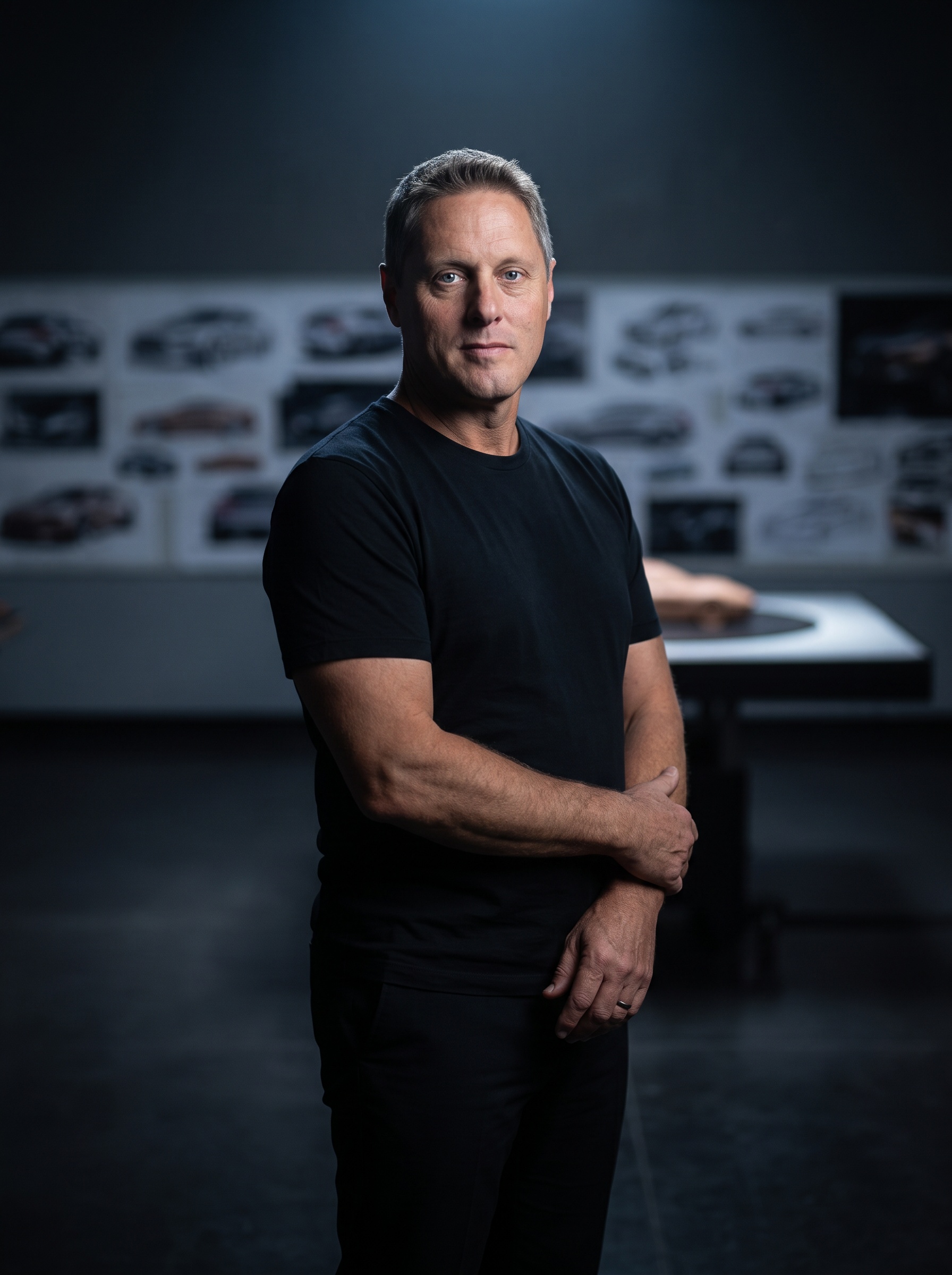Gorden Wagener standing in a darkened design studio