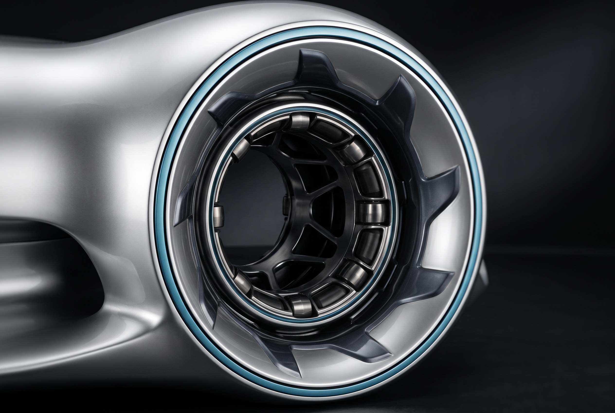 Primer plano de la rueda sin buje del Silver Lightning, con su aro cian