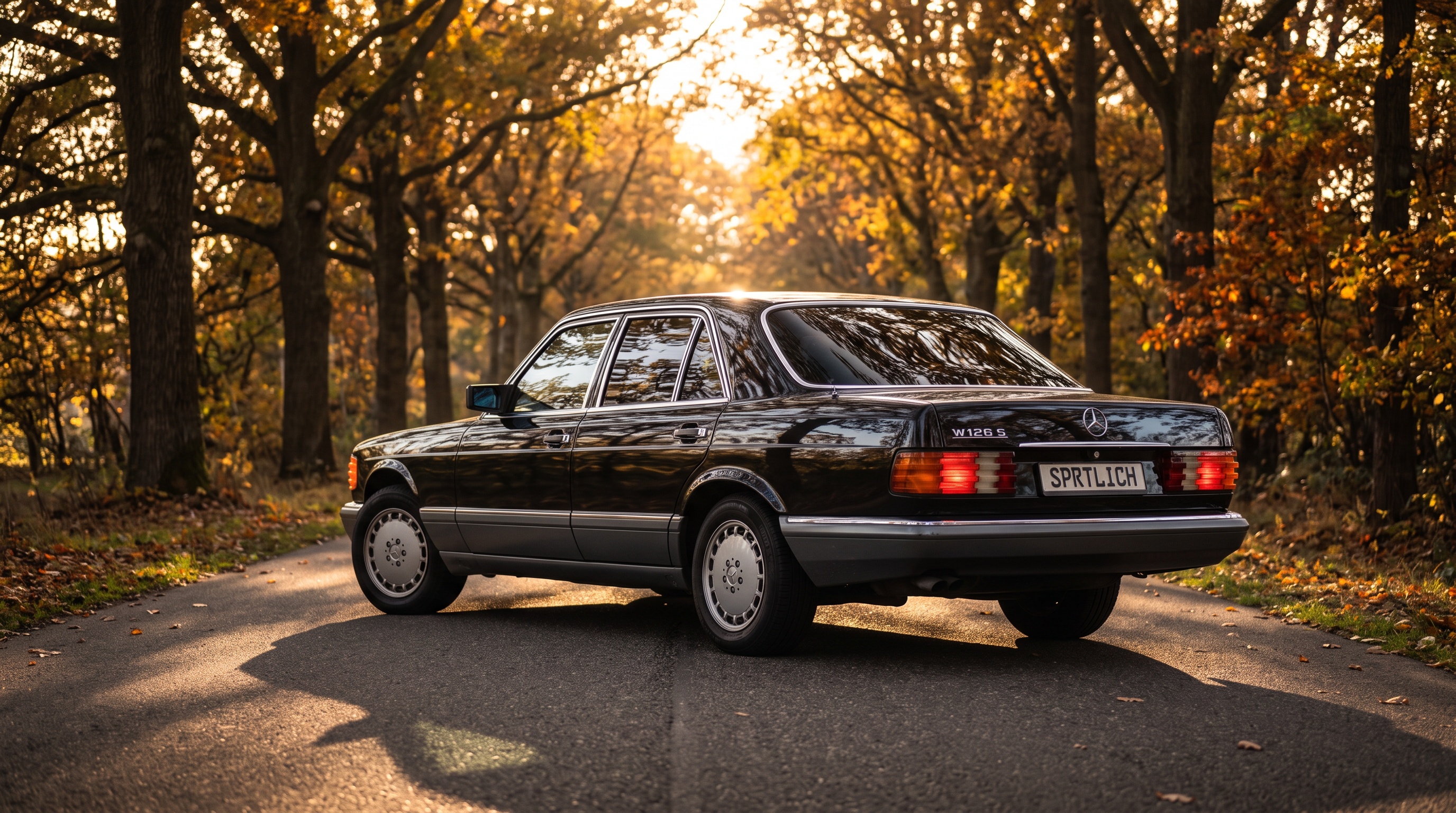 W126 rear three-quarter view