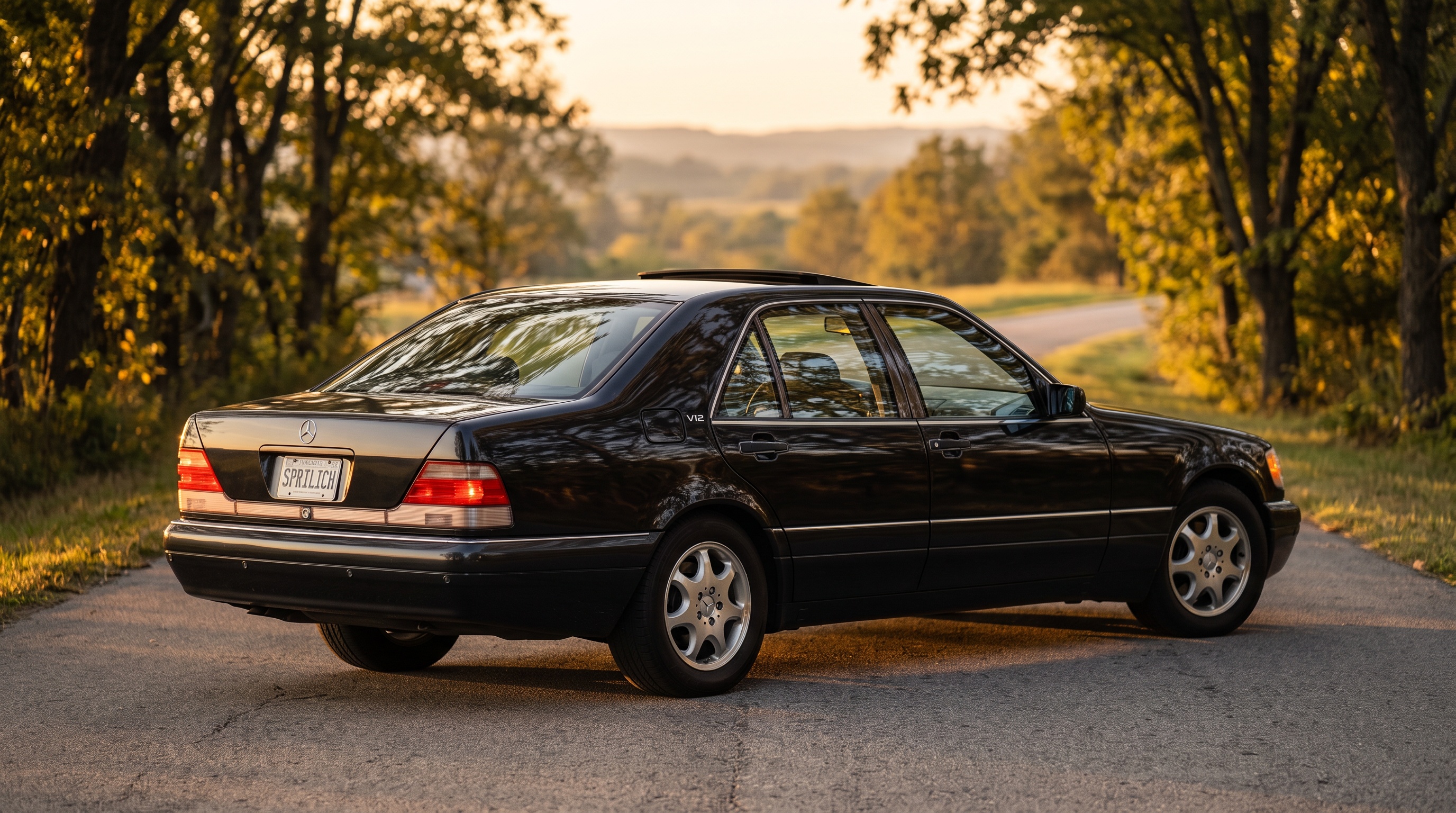 W140 rear three-quarter view