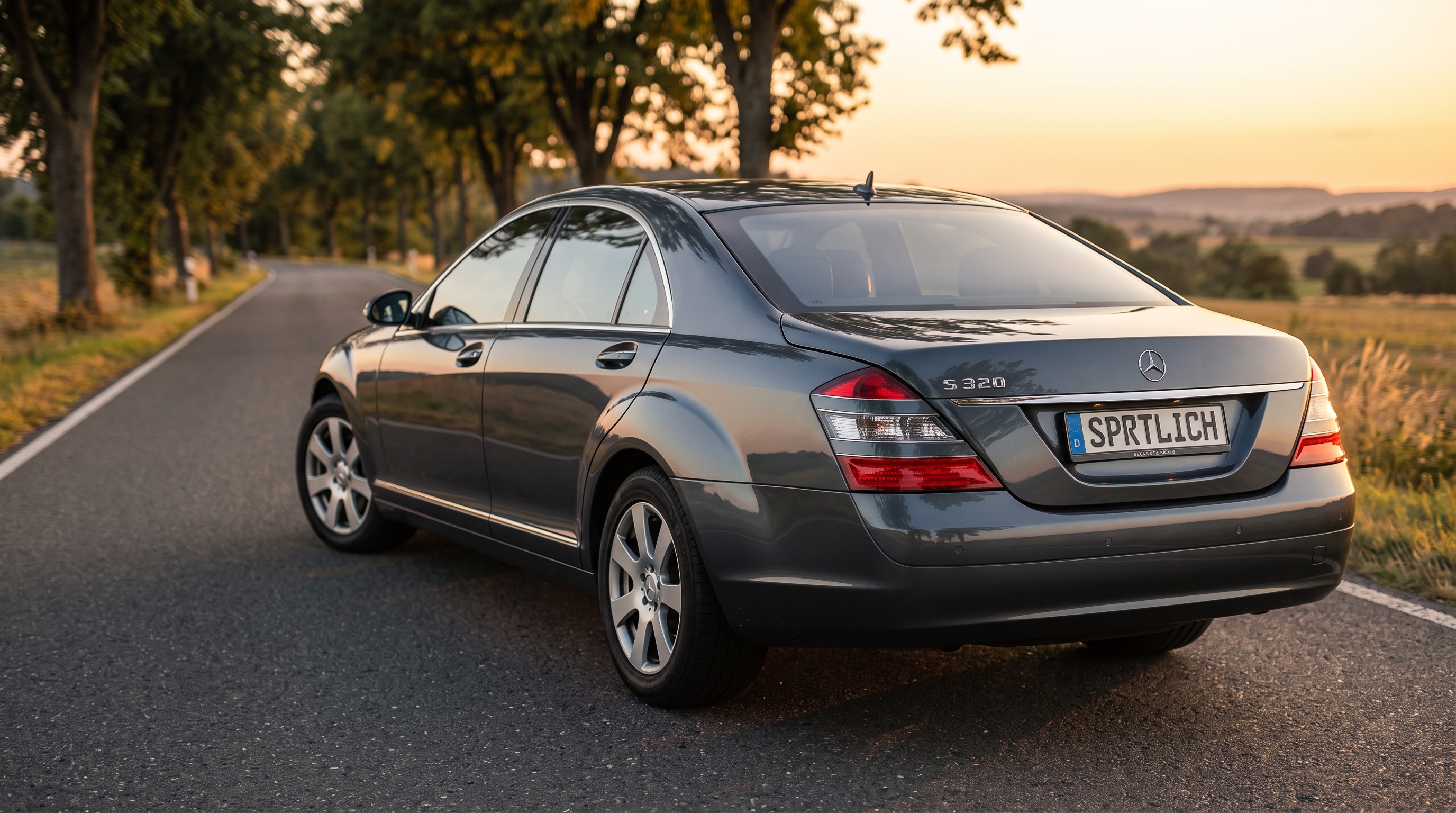 W221 rear three-quarter view