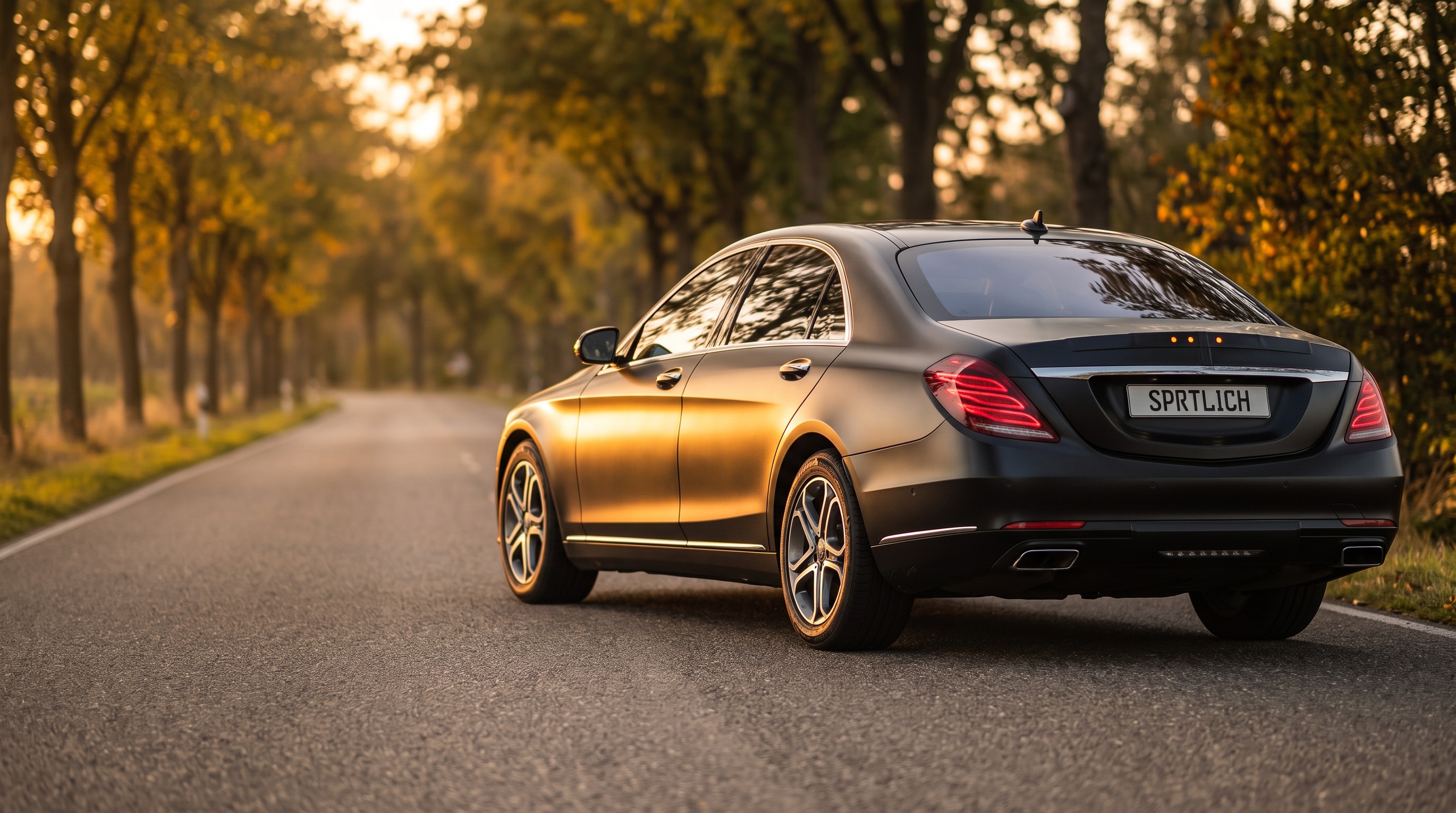 W222 rear three-quarter view